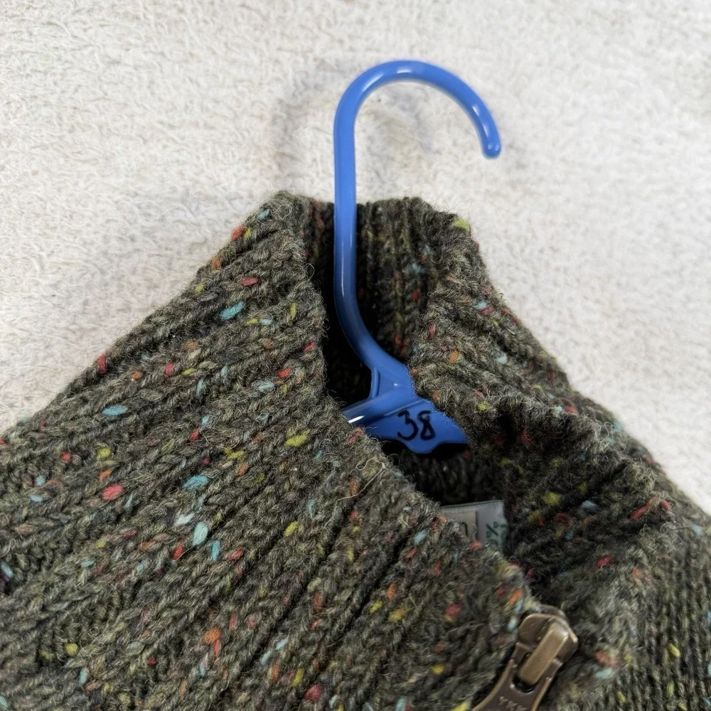 Aran Crafts Sweater Mens Small Green 100% Wool Ribbed Knit 1/4 Zip Ireland